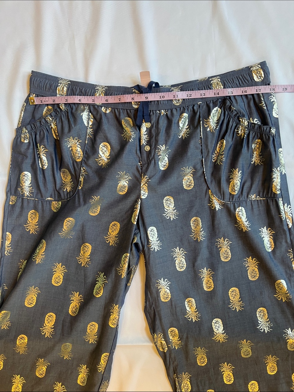 Victoria’s Secret Sz L Blue Pajama Pants Metallic Pineapple Print Relaxed, Sleep - Picture 3 of 10